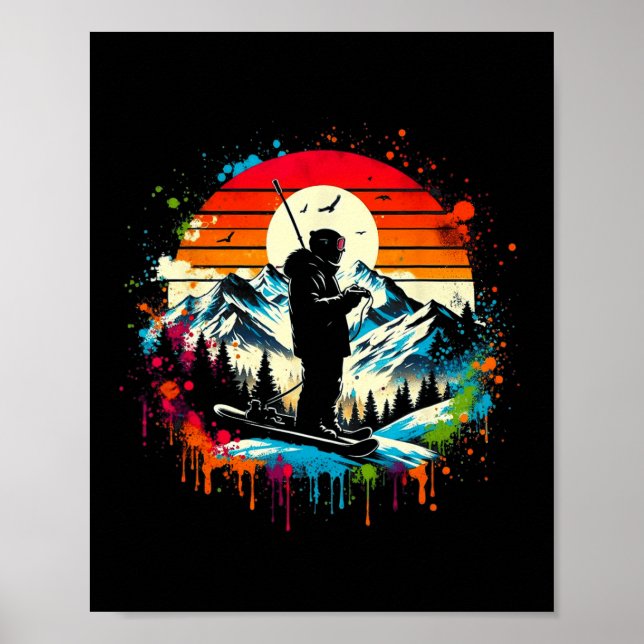 Skifahrer Retro Vintager Ski Cool Winter S Poster (Vorne)