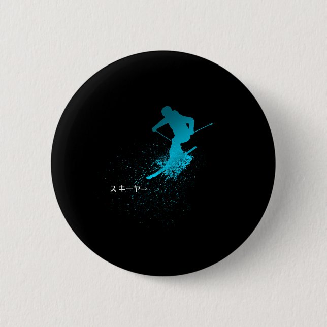 Skifahrer, Ski, Japanisch Button (Vorderseite)