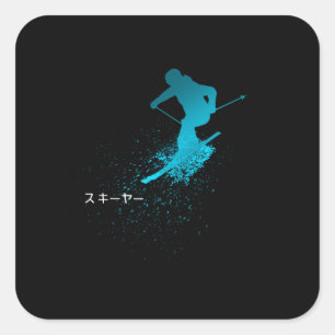 Skifahrer, Ski, Japanisch Quadratischer Aufkleber
