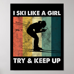 Skifahrer Ski Retro Sportlerin Versuchen Schnee Sp Poster