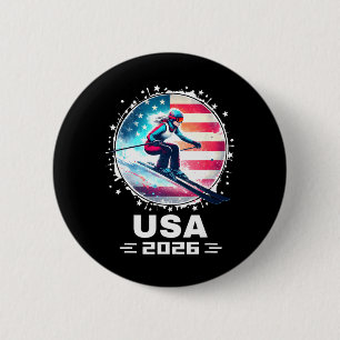 Skifahrer Ski USA Team 2026 Skifahren Amerikanisch Button