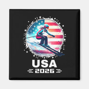 Skifahrer Ski USA Team 2026 Skifahren Amerikanisch Magnet