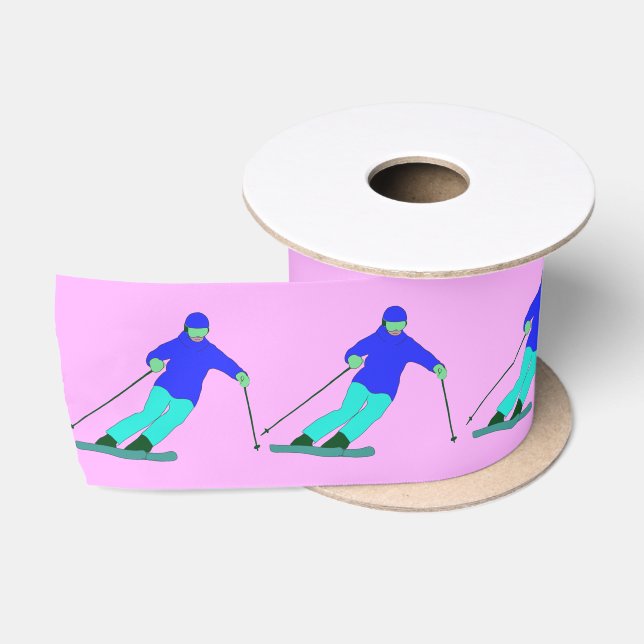 Skifahrer Skifahren Pastel Pink Satinband (Spule)