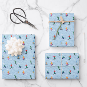 Skifahrer Snowboarder Auf Den Buckelpiste Wintersp Geschenkpapier Set