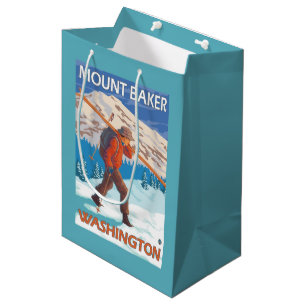 Skifahrer-tragende Schnee-Skis - Berg-Bäcker, WA Mittlere Geschenktüte