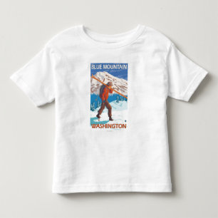 Skifahrer-tragende Schnee-Skis - blauer Berg, WA Kleinkind T-shirt