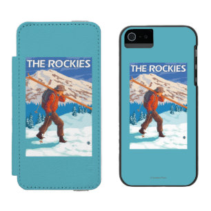 Skifahrer-tragende Schnee-Skis - die Rockies Incipio Watson™ iPhone 5 Geldbörsen Hülle