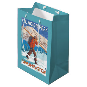 Skifahrer-tragende Schnee-Skis - Gletscher-Spitze, Mittlere Geschenktüte