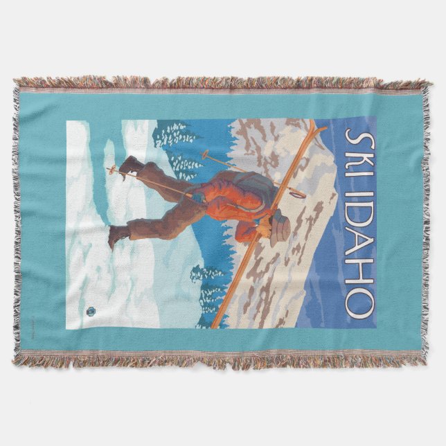 Skifahrer-tragende Schnee-Skis - Idaho Decke (Vorderseite)