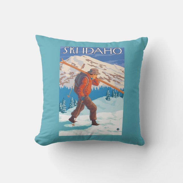 Skifahrer-tragende Schnee-Skis - Idaho Kissen (Vorderseite)
