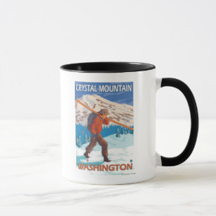 Skifahrer-tragende Schnee-Skis - Kristallberg, WA Tasse