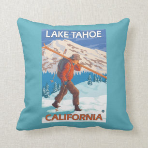 Skifahrer-tragende Schnee-Skis - Lake Tahoe, Kissen
