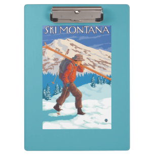 Skifahrer-tragende Schnee-Skis - Montana Klemmbrett