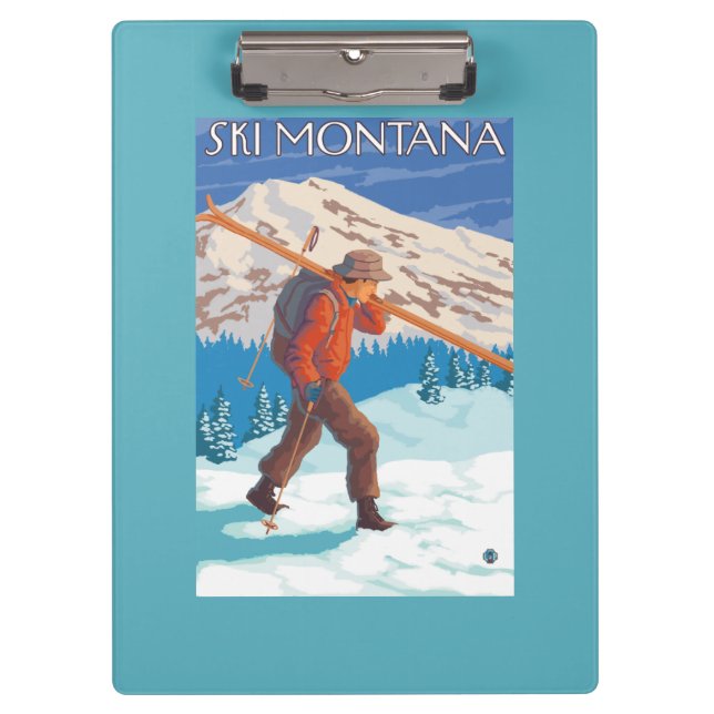 Skifahrer-tragende Schnee-Skis - Montana Klemmbrett (Vorderseite)