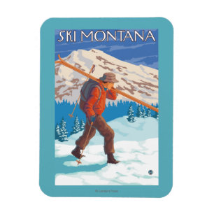 Skifahrer-tragende Schnee-Skis - Montana Magnet