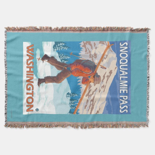 Skifahrer-tragende Schnee-Skis - Snoqualmie Decke (Vorderseite)