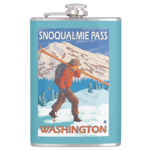 Skifahrer-tragende Schnee-Skis - Snoqualmie Flachmann
