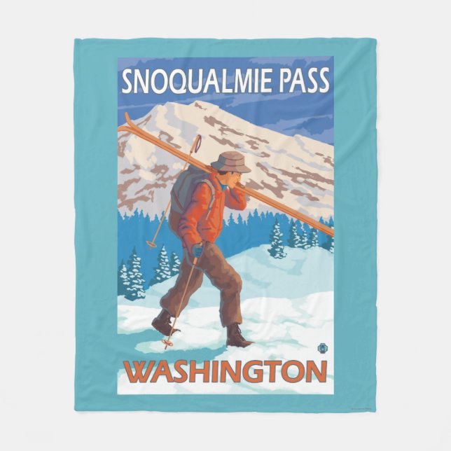 Skifahrer-tragende Schnee-Skis - Snoqualmie Fleecedecke (Vorderseite)