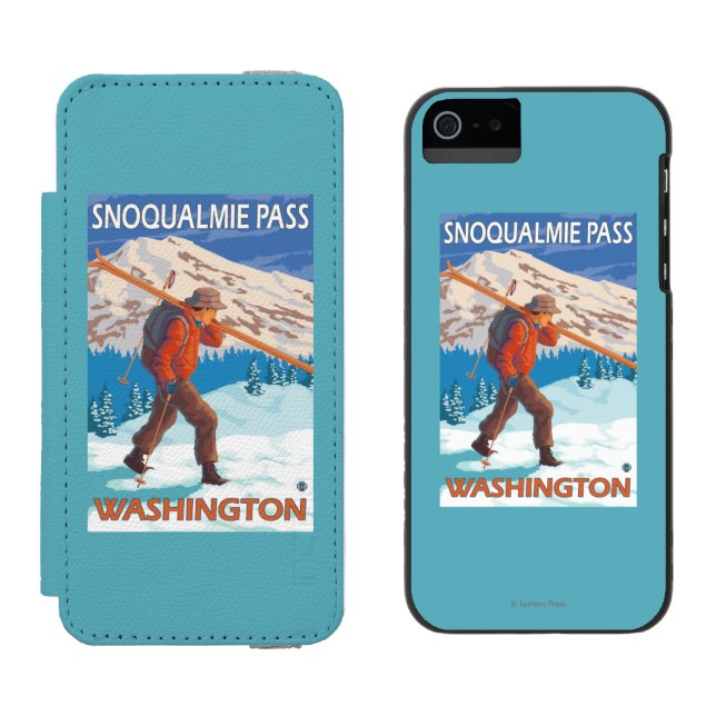 Skifahrer-tragende Schnee-Skis - Snoqualmie Incipio iPhone Geldbeutel-Hülle (Seite an Seite)