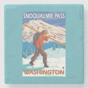 Skifahrer-tragende Schnee-Skis - Snoqualmie Steinuntersetzer