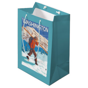 Skifahrer-tragende Schnee-Skis - Washington Mittlere Geschenktüte