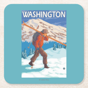 Skifahrer-tragende Schnee-Skis - Washington Rechteckiger Pappuntersetzer