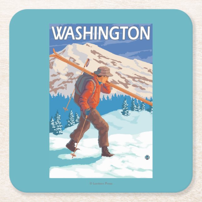 Skifahrer-tragende Schnee-Skis - Washington Rechteckiger Pappuntersetzer (Vorderseite)