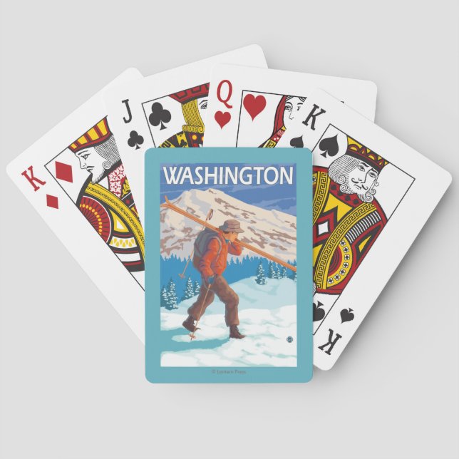 Skifahrer-tragende Schnee-Skis - Washington Spielkarten (Rückseite)