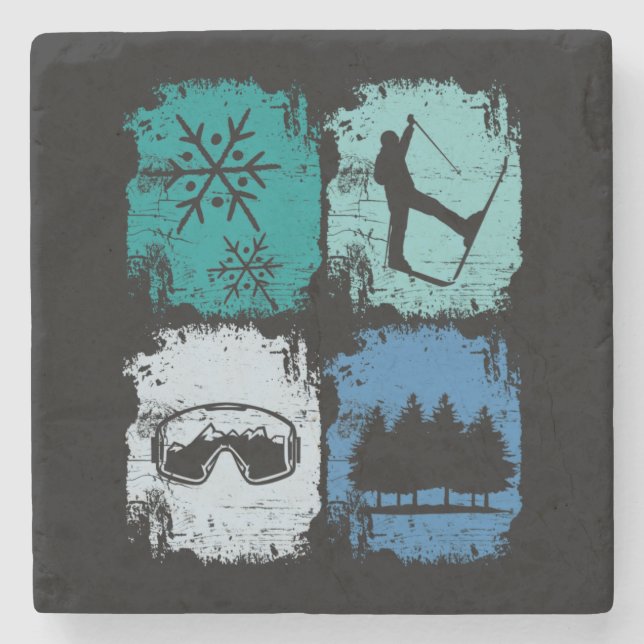 Skifahrer Wintersport Steinuntersetzer (Vorderseite)
