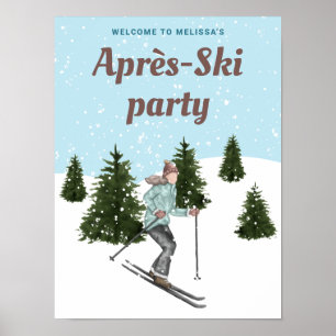 Skifahrerin Winterhänge Après-Ski-Party Willkommen Poster