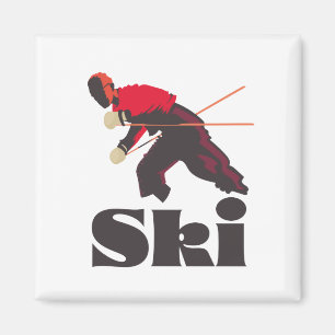 Skifahrplakat Postkarte Schlüsselanhänger Magnet
