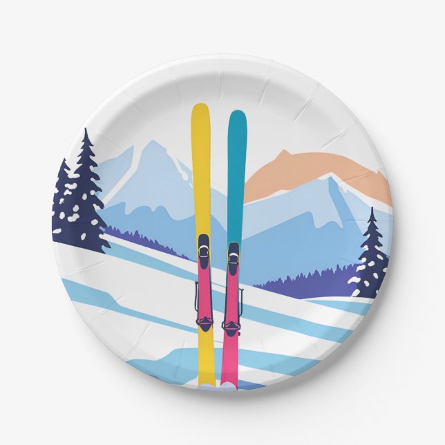 Skiferien Pappteller (Vorderseite)
