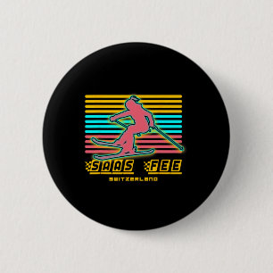 Skigebiet Saas-fee Schweizer Alpen Retro-Skifahren Button