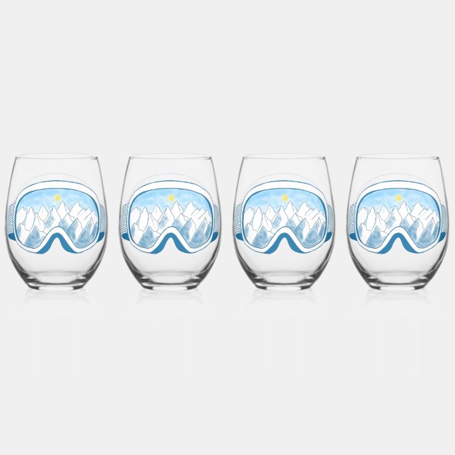 Skiggles Berg Reflektion Sky Blau Set 4 Weinglas Ohne Stiel (Vorderseite)