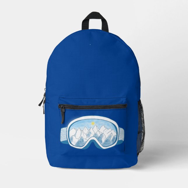 Skigläser Berge Spiegelungen Tief Blau Bedruckter Rucksack (Vorderseite)