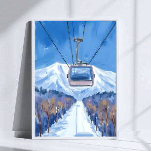 Skigondel Schneebedeckter Berg Aquarellmalerei Poster