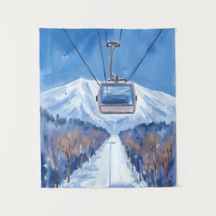 Skigondel Schneebirg Aquarell Wandteppich