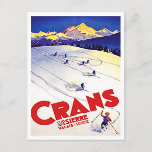 Skihang in Crans-Hügel, Schweiz, Vintage-Reise Postkarte