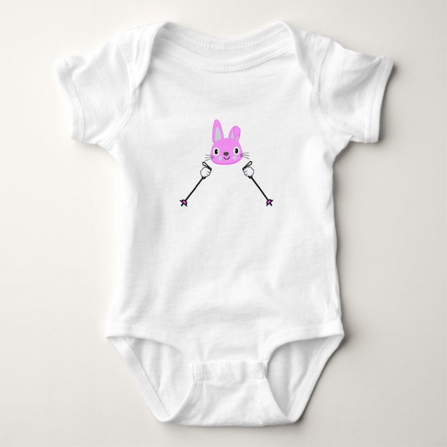 Skihasen mit Skistöcken Baby Bodysuit Baby Strampler (Vorderseite)