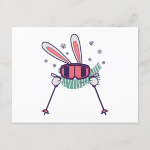 Skihasen mit Skistöcken und Schal Postkarte