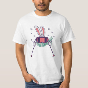 Skihasen mit Skistöcken und Schal T-Shirt