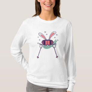 Skihasen mit Skistöcken und Schal T-Shirt