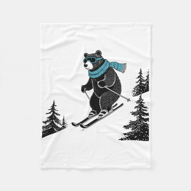 Skiing Bear, Funny Wintersports, Dad Ski Slope, Fu Fleecedecke (Vorderseite)