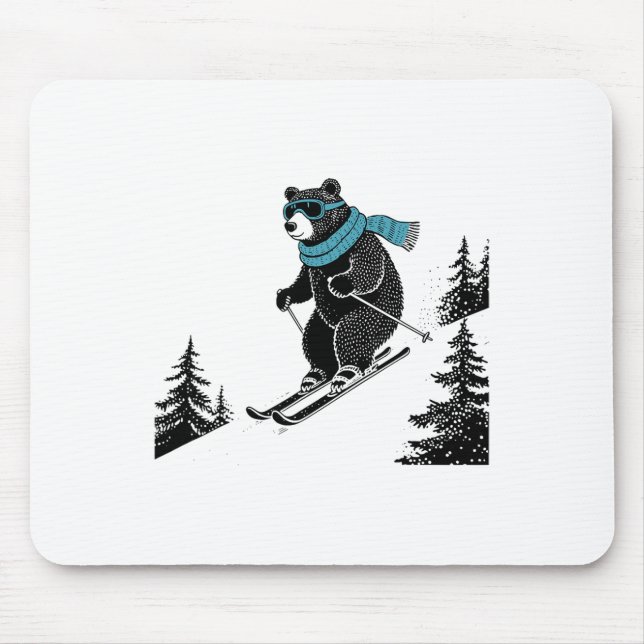Skiing Bear, Funny Wintersports, Dad Ski Slope, Fu Mousepad (Vorne)