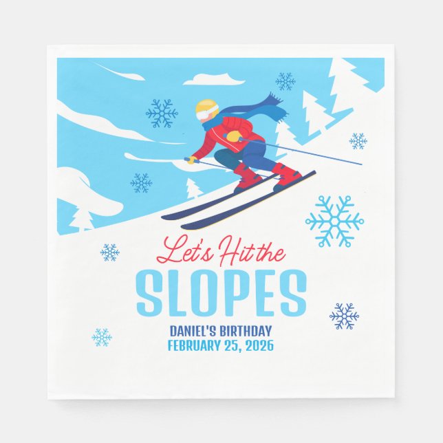 Skiing Birthday Lasst uns die Pisten von Napkins t Serviette (Vorderseite)