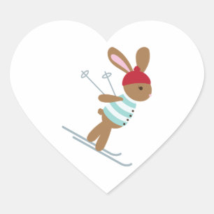 Skiing Bunny Herz-Aufkleber