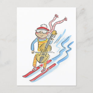 Skiing Cellist Postkarte