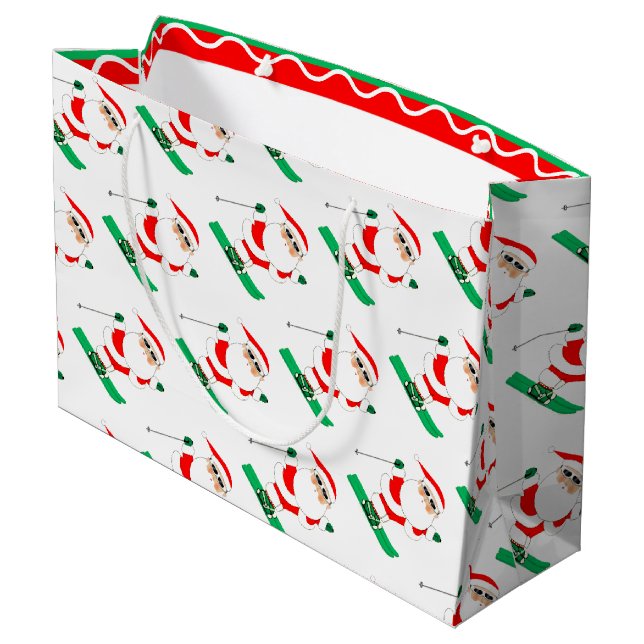 Skiing Christmas Holiday Große Geschenktüte (Rückseite Schrägansicht)