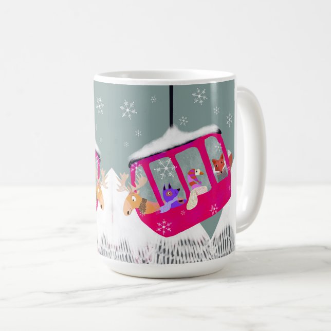Skiing Cute Animal Friends  in Gondola Mug (Devant droit)