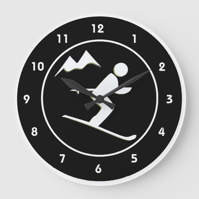 Skiing Design Wall Clock Große Wanduhr (Vorderseite)